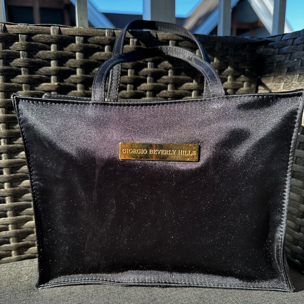 EUC Giorgio Beverly Hills Black Silk Mini Square Bag With Gold Hardware